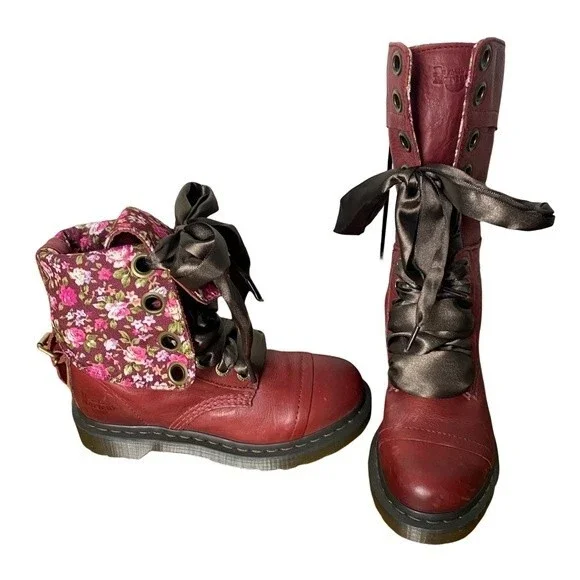 Dr. Martens Triumph Boots Cherry Red Darkened Mirage Floral Print Size 5 - Picture 3 of 8